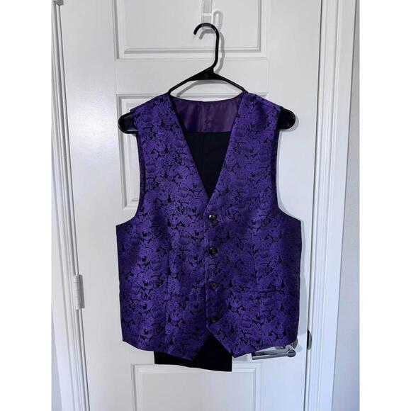 Men’s Tuxedo Suits for Men Size S Purple Embossed 3 Pieces Shawl Lapel M244 - Picture 4 of 5